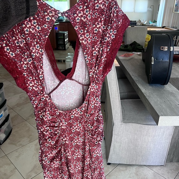 Free People Sweet Talker Red Mini Dress Floral Burgundy small sm - Picture 5 of 8